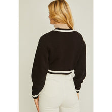 Load image into Gallery viewer, Striped Trim Cable Knit Crop Cardigan - Black
