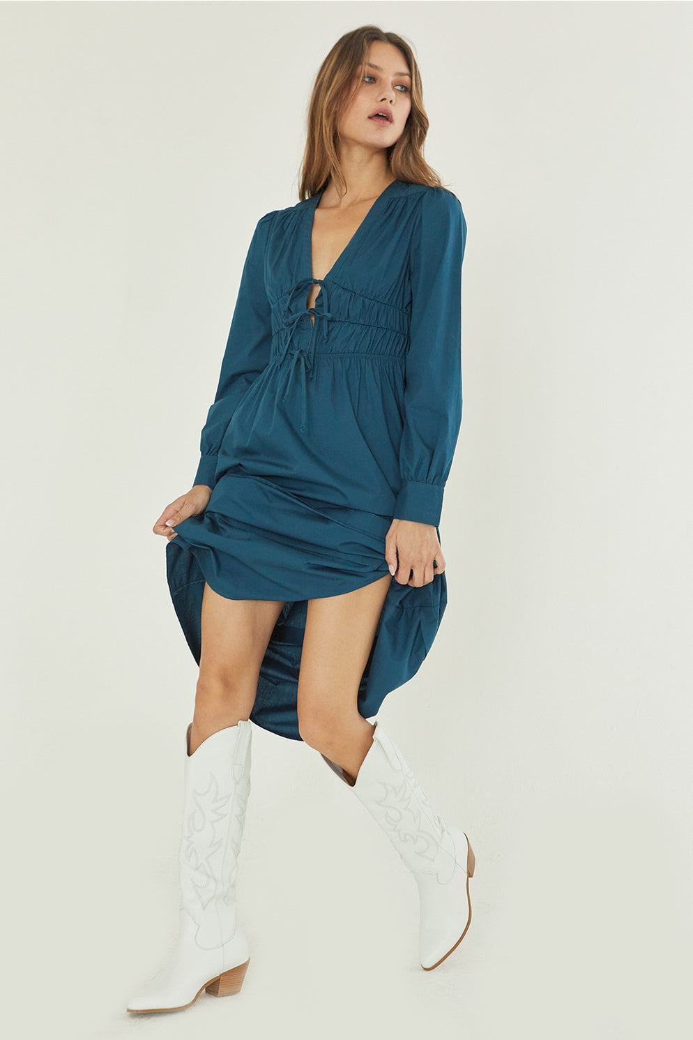 Monica Smocked Waist Maxi Dress - Bluish teal