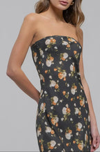 Load image into Gallery viewer, Floral Strapless Satin Midi Dress - Hunter Green

