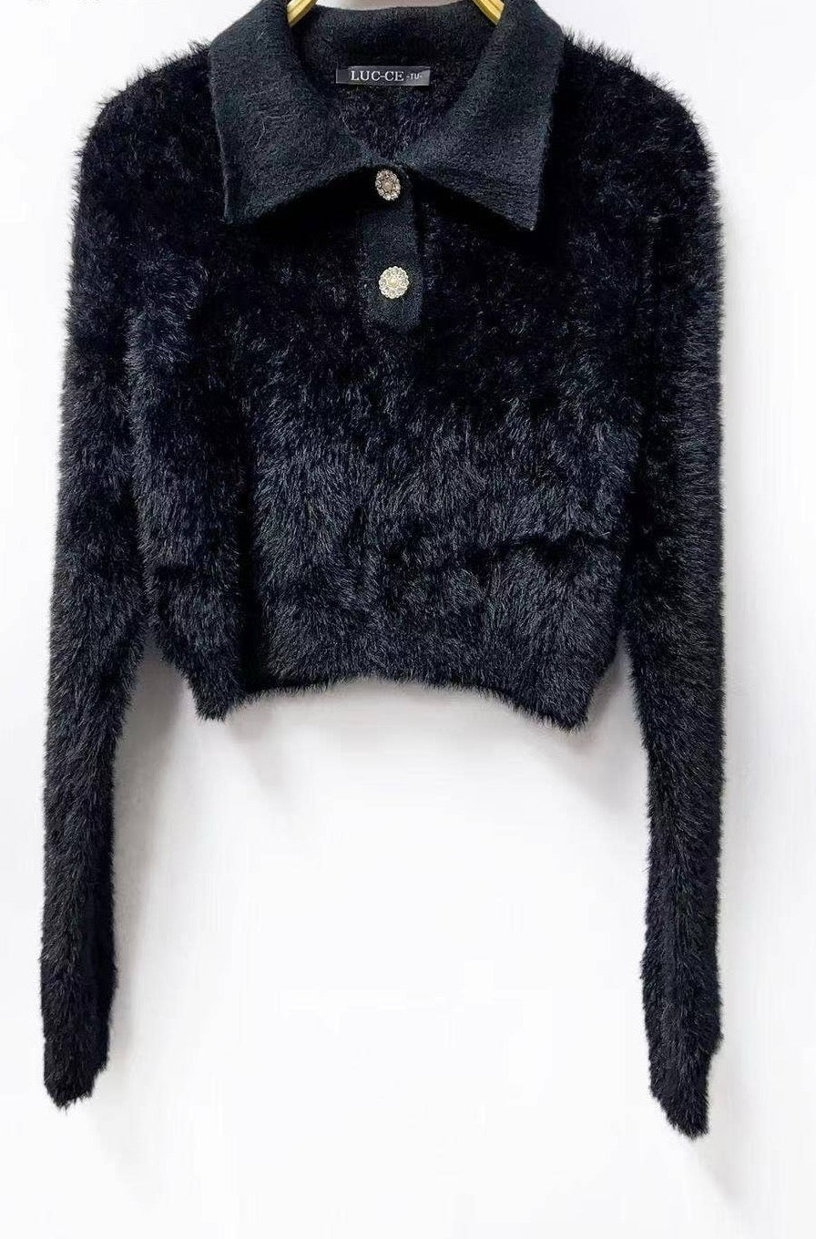 Collar Padded Sweater - Black