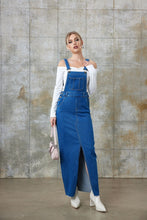 Load image into Gallery viewer, Denim Overall Dungareedress with Front Split in Blue
