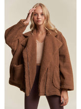 Load image into Gallery viewer, Oversized Faux Fur Zip Up Jacket with Long sleeve in Mocha
