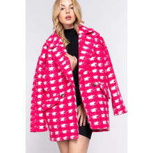 Load image into Gallery viewer, Check Print Boucle Fleece Coat in Fuchsia
