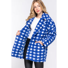Load image into Gallery viewer, Check Print Boucle Fleece Coat in Royal Blue
