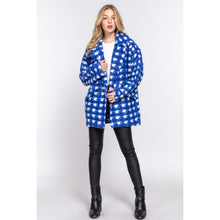 Load image into Gallery viewer, Check Print Boucle Fleece Coat in Royal Blue
