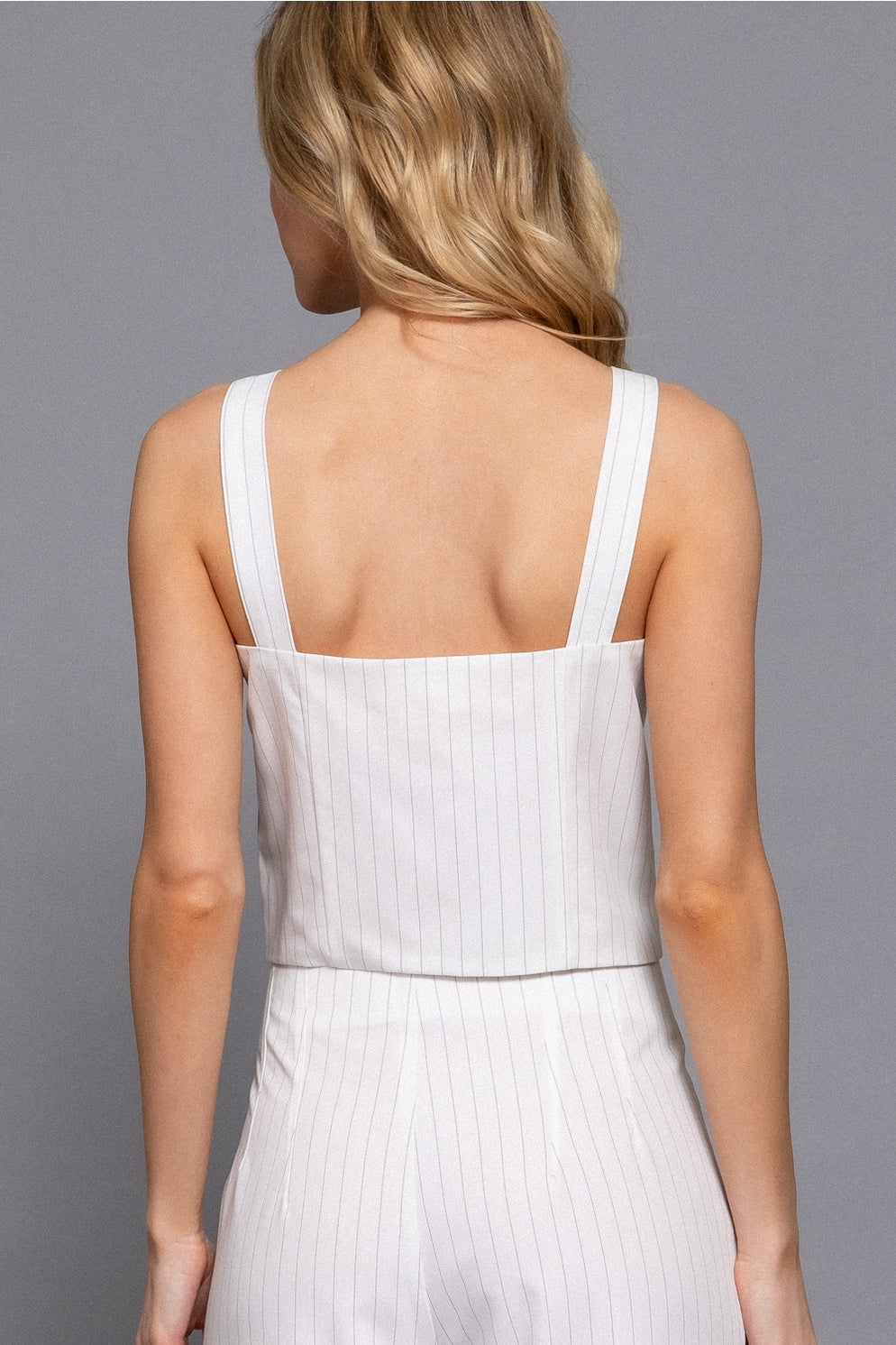 Pin Stripe Slit Vest Top - White