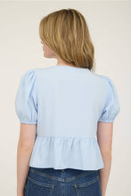 Load image into Gallery viewer, Bow Front Tie Puff Sleeve Woven Top - Ice Blue

