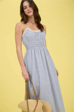 Load image into Gallery viewer, Stripe Lace Trim Spaghetti Strap Midi Dress - Navy
